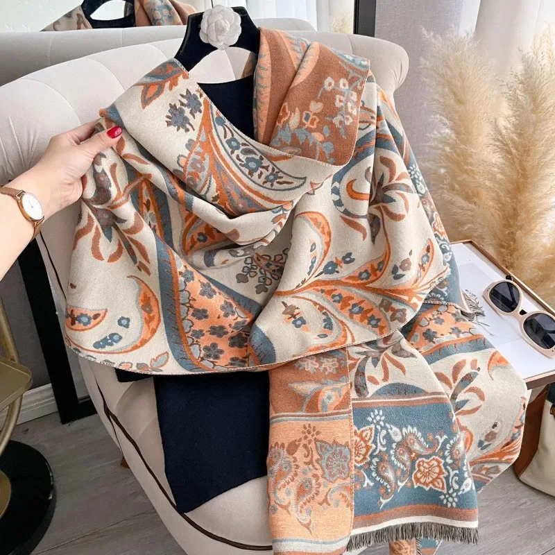 

2026 Ethnic Style Cashew Print Imitation Cashmere Shawl Lijiang Travel Scarf Autumn Winter Thickened Warm Cape Wholesale