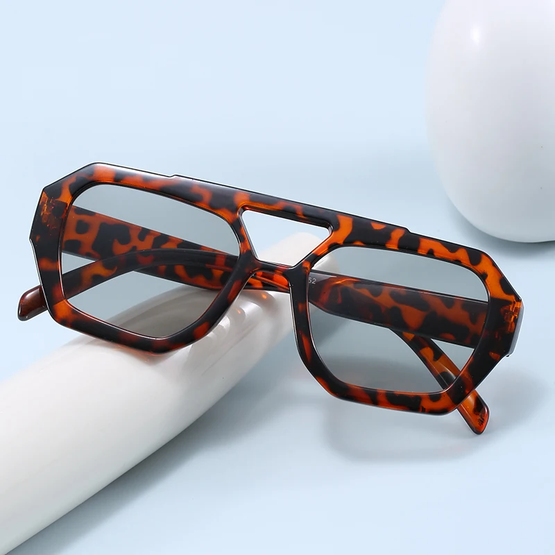 Classic New Double Bridge Design Women Sunglasses Simple Fashion Leopard Pattern Design Glasses High Quality Outdoor Sunscreen