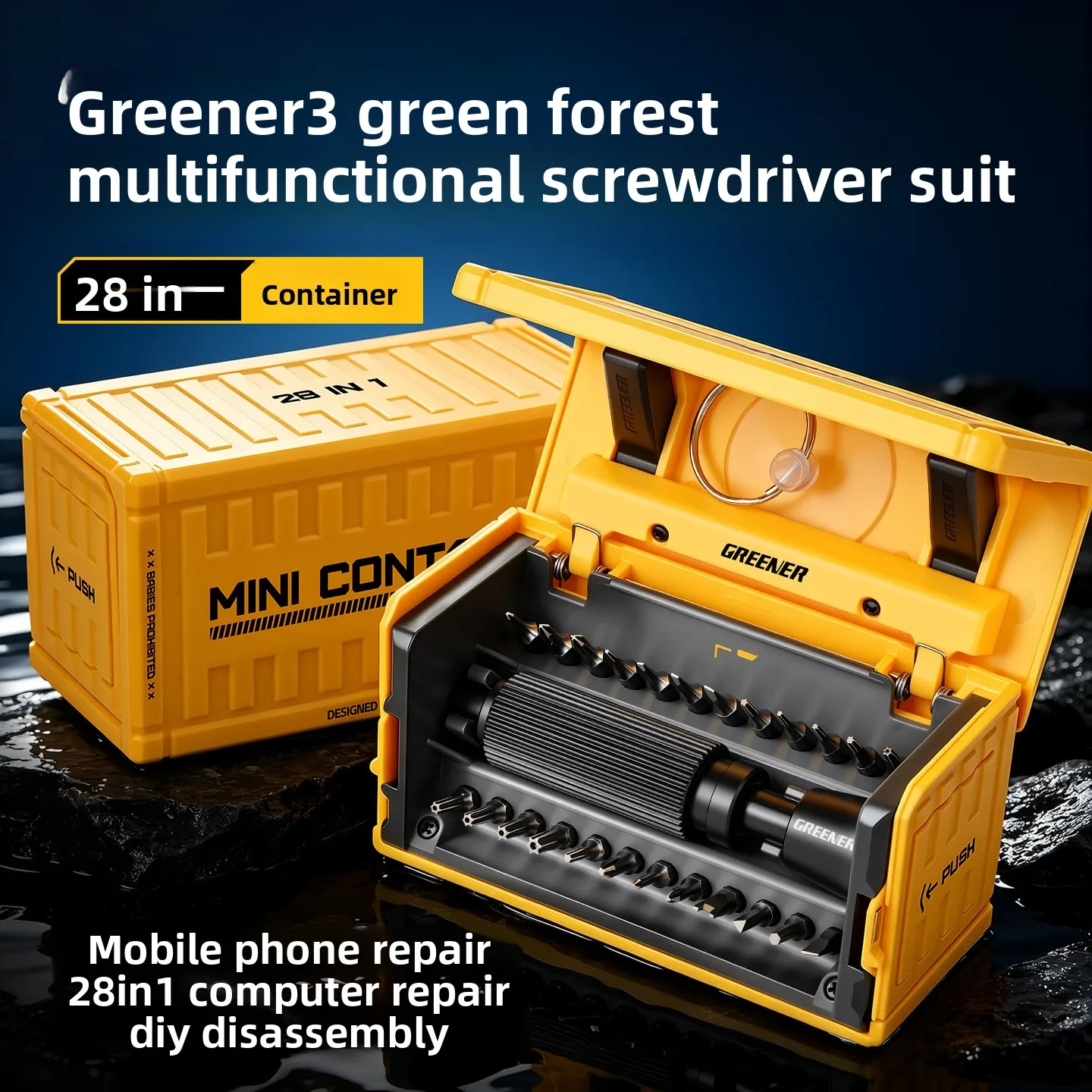 GREENER 28 IN 1 Magnetischer Schraubendreher-Satz mit CR-V-Bits, Mini-Behälterbox, Reparaturwerkzeug-Set für Telefone, Laptops und Elektronik