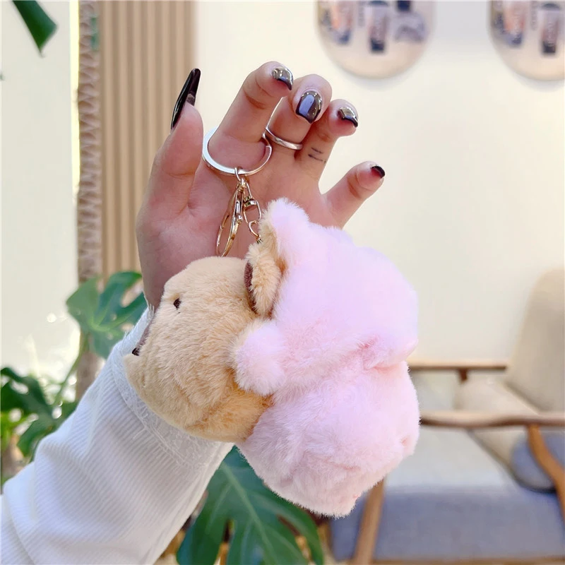 Creative Flip Capybara Pendant Plush Doll Keychain Cartoon Capybara Stuffed Animal Keyring Plush Toy Backpack Hanging Decor