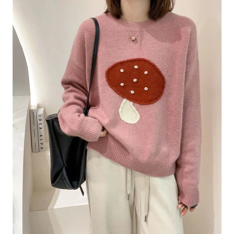 

Удобная трикотажная основа Thiened Long Sve round Ne с музыкальным узором, свободная универсальная осенне-зимняя верхняя одежда