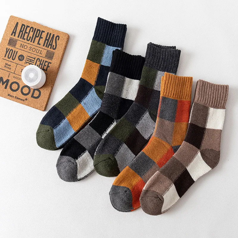 

Winter Autumn Men's Socks Thicken Sheep's Wool Sock Warm Men Retro Style Plaids Pattern Fashion Man Sox 5 Pairs