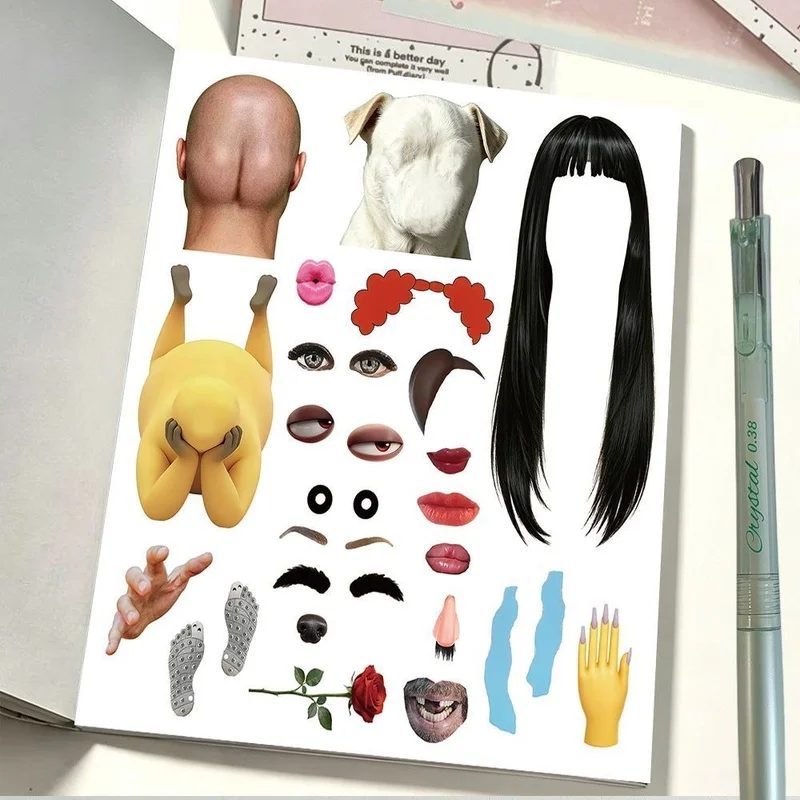 Funny Face Parts Stickers Weird Meme Animal Body Features DIY Collage Sticker Pack for Scrapbook Journal Laptop Phone Decoration