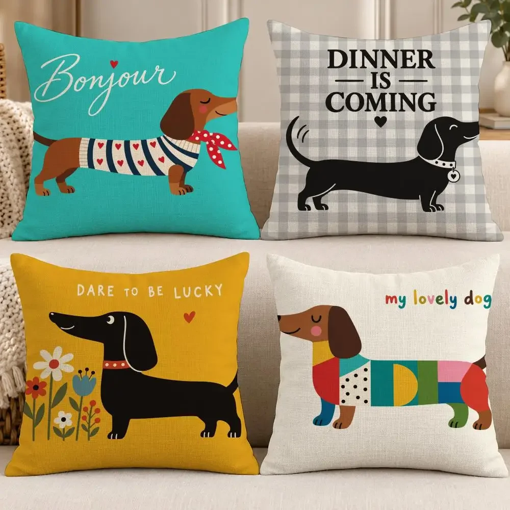 Art Fat Dog Colorful Black White Spotted Cushion Cover Soft Short Cover Washable Sofa Bed Dorm Garden Home Office Chair Decor