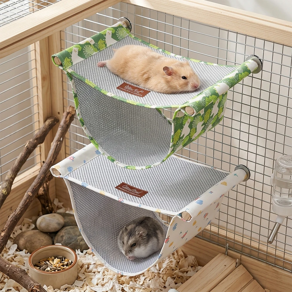 1PC Guinea Pig Hammock Double Layer Breathable Mesh Summer Cooling Bed Sugar Glider Hideout Cage Platform Toy Hanging Swing Beds
