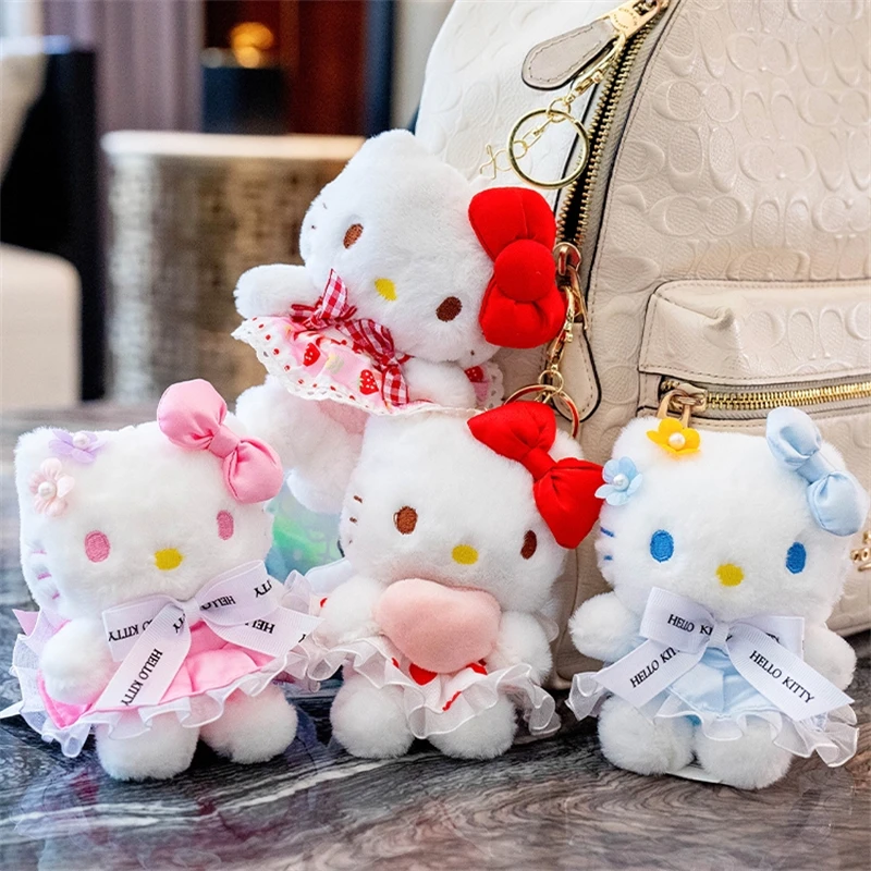 12cm Cute Hello Kitty Plush Toy Lovely Stuffed Anime Sweet Cat Bag Pendant Kawaii Japanese Style Cat Doll Birthday Gifts