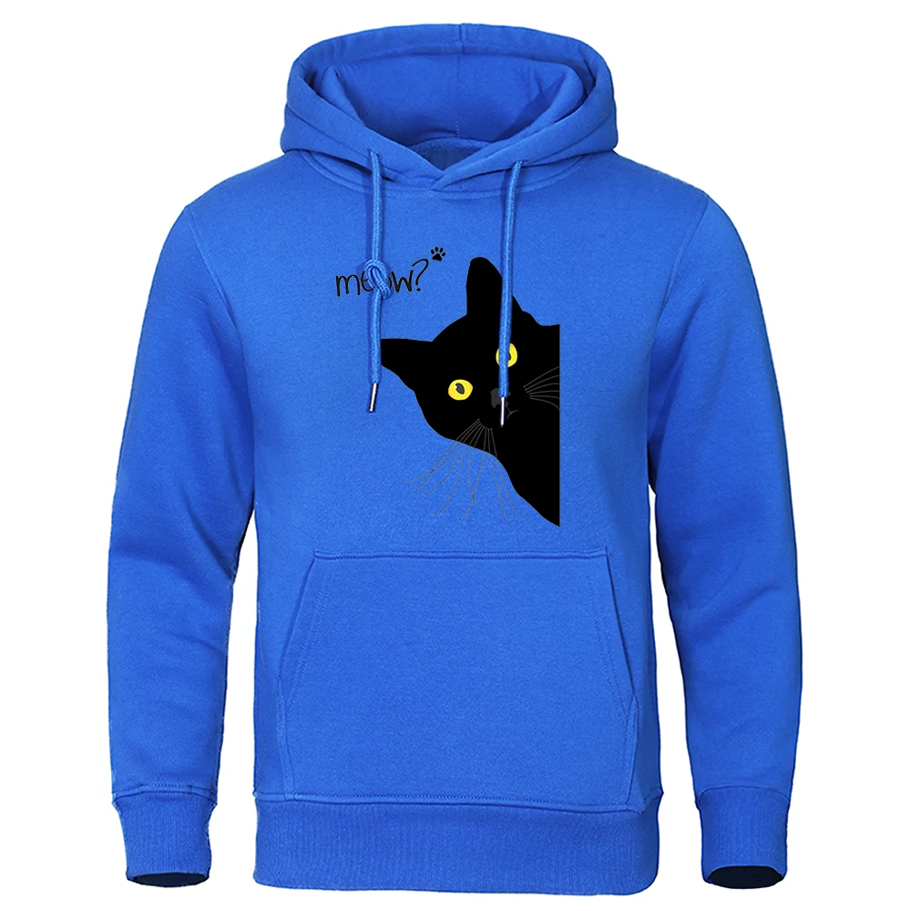 Meow Black Cat Hoodies Men Classic Oversized Round Neck Hoodie All-Match Creativity Tracksuit Quality Hip Hop Clothes For Men