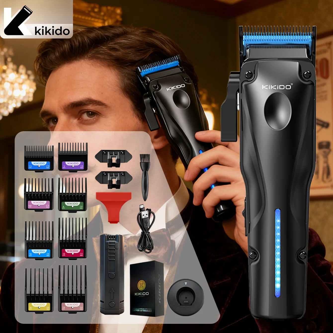 

KIKIDO Hair Clippers Professional 75000RPM Hair Cut Machine Powerful Motor Electric Clippers R-Type Blade Hair Clipper Men