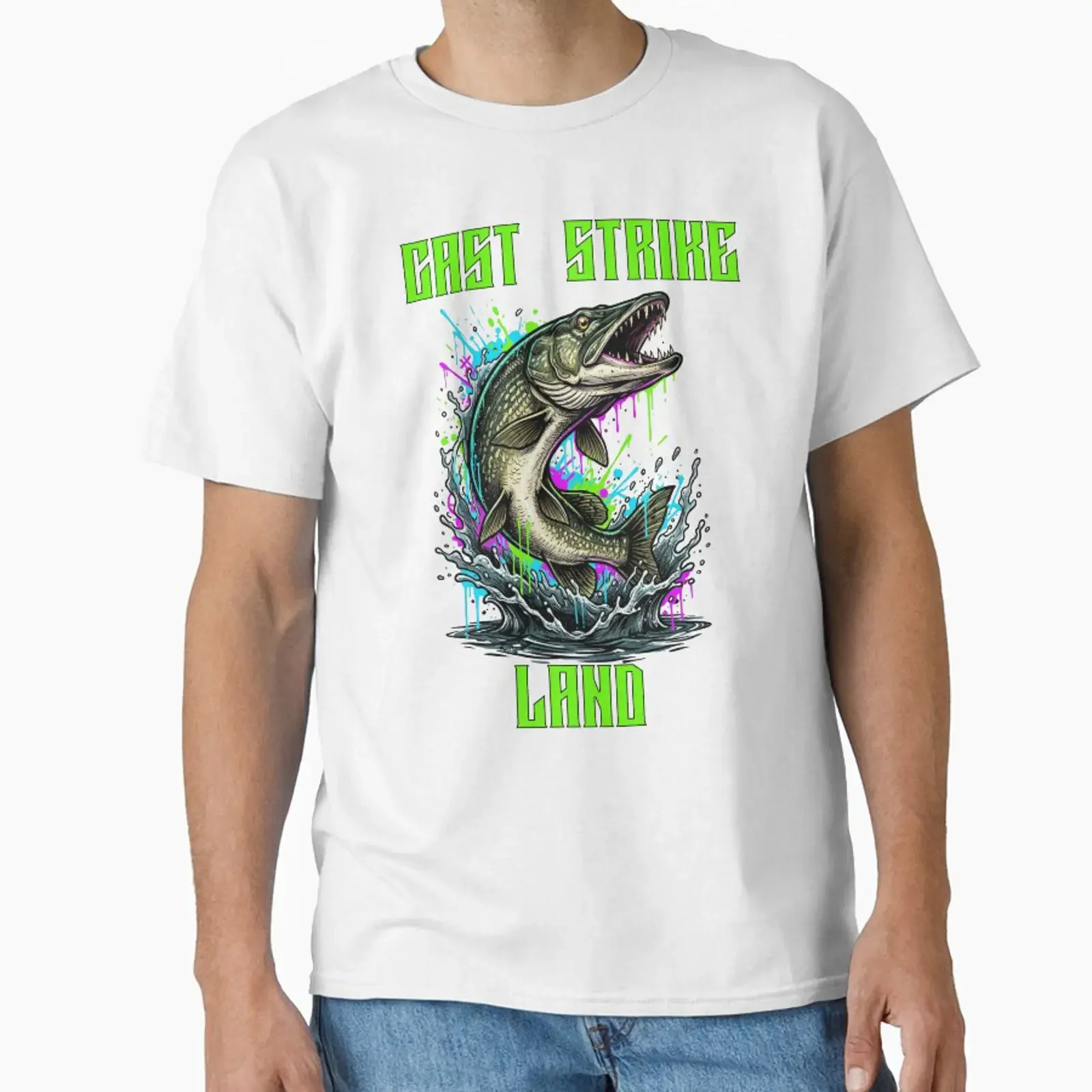 Neon Pike Fishing Aggressive Street Art Cast Strike Land designed and sold by EhrenGeneration vintage Washed Unisex Versatile