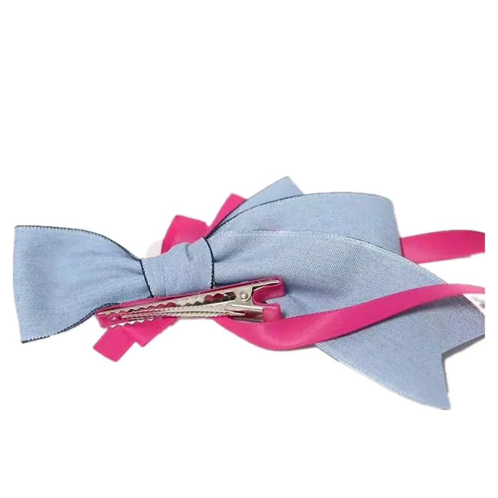 المألوف الوردي الأزرق شريط مزدوج القوس المرأة مشبك شعر فتاة حار الأمريكية الدوبامين دبوس الشعر الملحقات