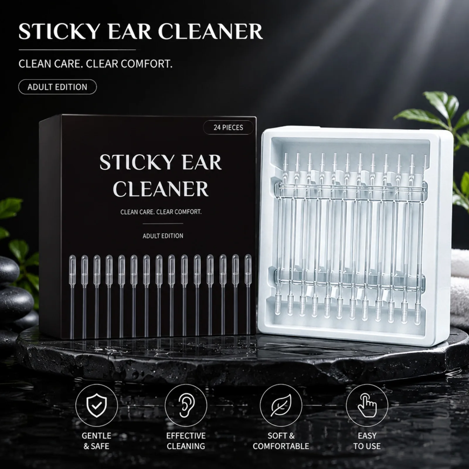 24Pack Earwax Removal Tool Sticky Ear Swabs Gentle Wax Removal Care Ear Cleaner Home Travel Safe