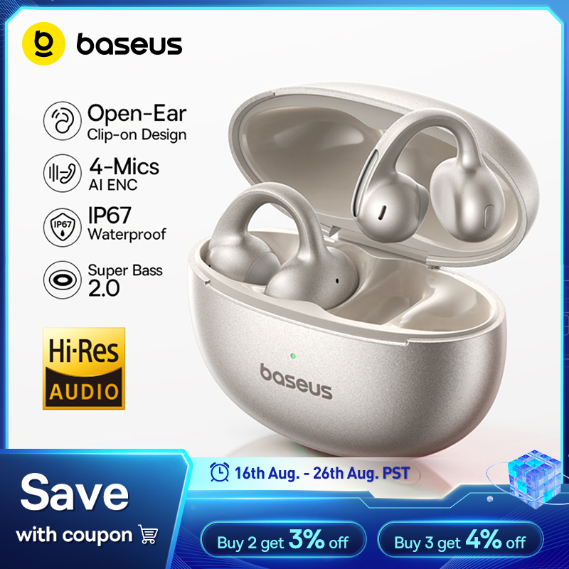  Baseus MC1 Pro Ear Clip Wireless Earphones Bluetooth 6.0 Hi-Res Ultra Open Earbuds earrings 4-Mic ENC Clip on ear buds Headphone 