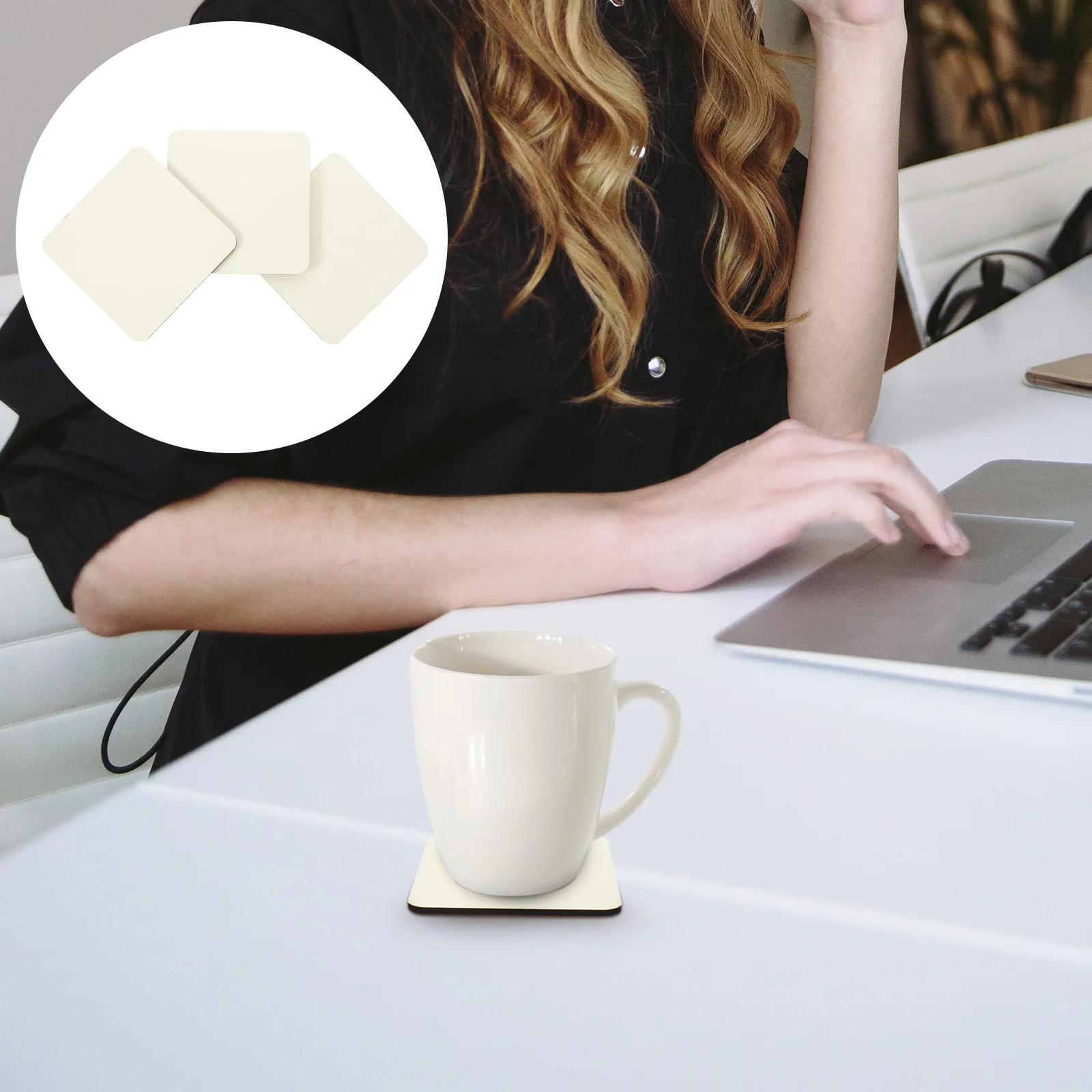 

3 Pcs Cup Coasters Blank Sublimation Pad Mats for Car Hot Pressing Diy Bulk White