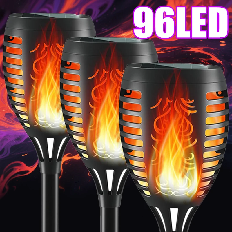 96LED Solar Flickering Flames Torch Lights Outdoor Waterproof Solar Lantern Landscape Garden Patio Street Pathway Decor Lighting
