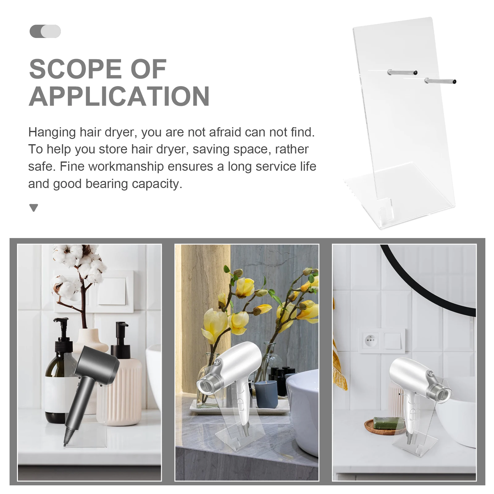 

Acrylic Hair Dryer St 12x12x27cm Transparent Storage Rack Wall Mount Metal Support Showing Holder Electric Dryer St s Bathroom