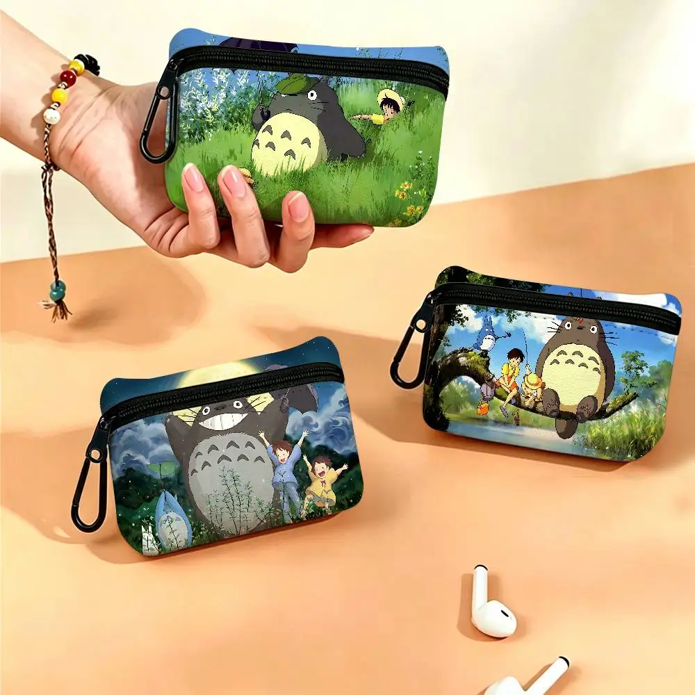 Cartoon T-Totoro Lightweight Oxford Fabric Coin Purse Carabiner Hook Design Mini Card Key Organizer Bag
