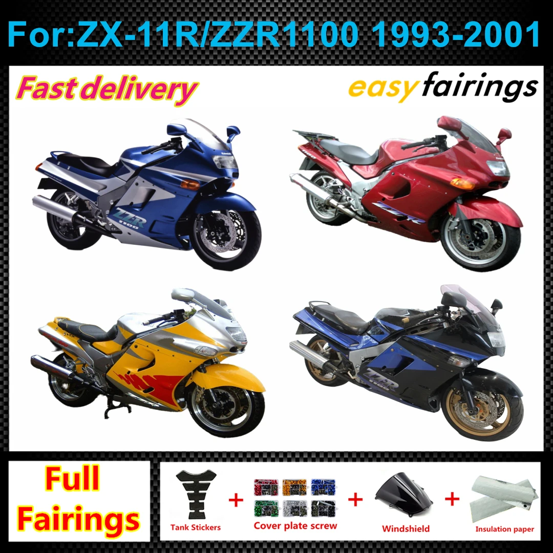 New ABS Motorcycle Full Fairing Kit Fit For ZZR1100 ZZR 1100 1993‑2001 Aftermarket Complete Bodywork Panels Replacement Fairings