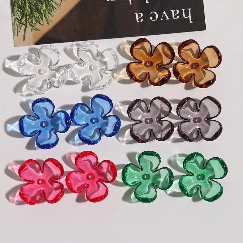Wholesale 50pcs/lot 20mm Transparent color print cartoon flowers shape acrylic beads diy jewelry garment hair accessory