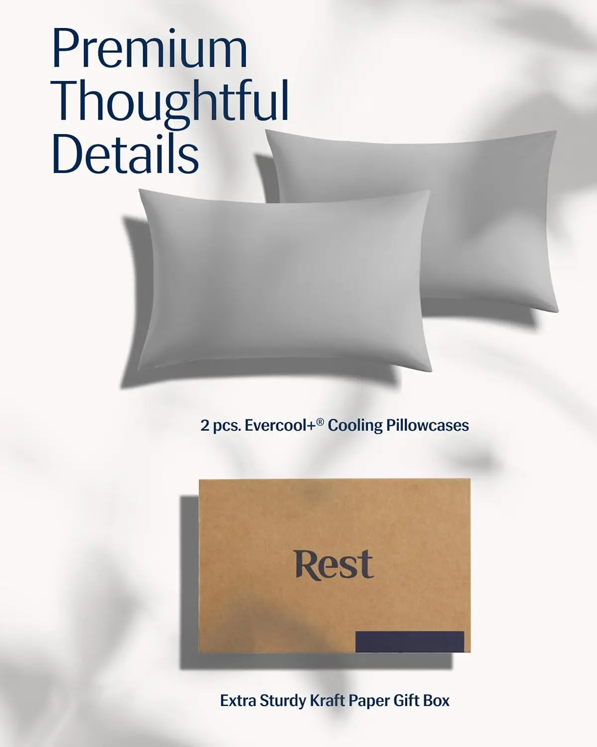 Rest® Evercool®+ Cooling Pillow Cases Standard - 2 Pillowcase For Sensitive Skin, Silver Infused Fabric For Hygienic Sleep,