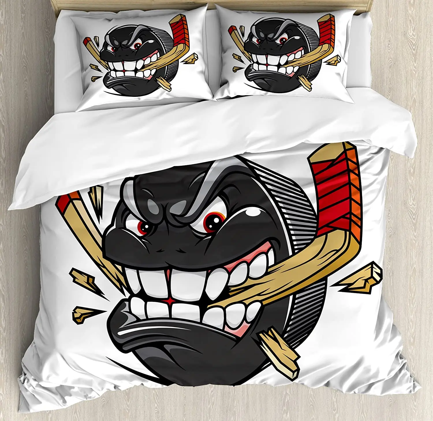 

Hockey 3pcs Bedding Set Cartoon Hockey Puck Bites and Breaks Hoc Duvet Cover Set Bed Set Quilt Cover Pillow Case Comforter Cover