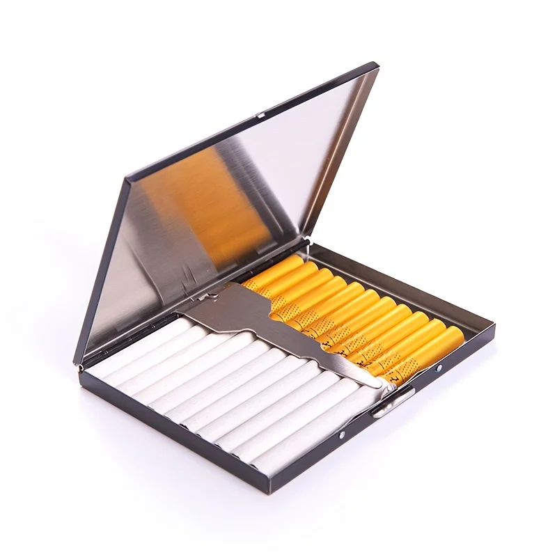 High-end cigarette box 8-12 pack Ultra-thin stainless steel cigarette box flip cover cigarette holder for men view 5