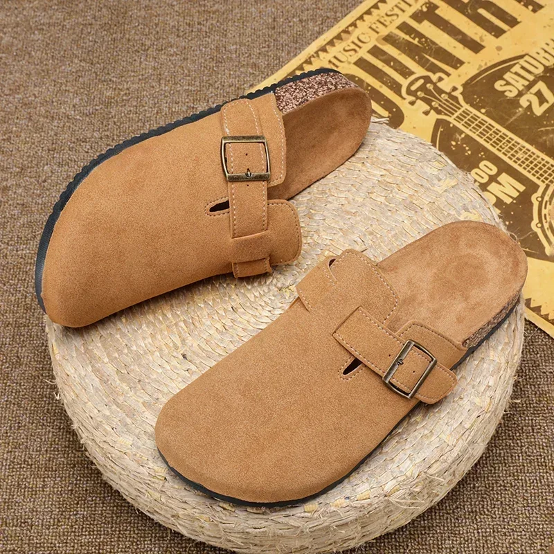 Retro Cork Clogs Slippers for Men Fashion Men Mules Shoe with Arch Support Unisex Classic Beach Shoes Men's Suede Sandals