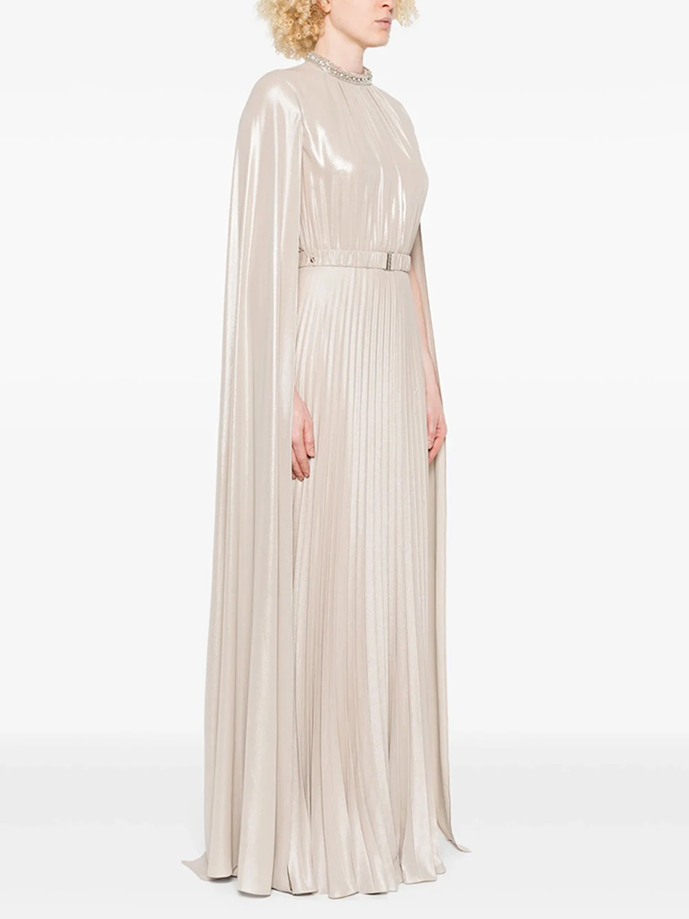 Modphy Elegant Banquet Evening Gowns And Floor Long Cape Sleeves Diamond Slimming Pleated Long Dress
