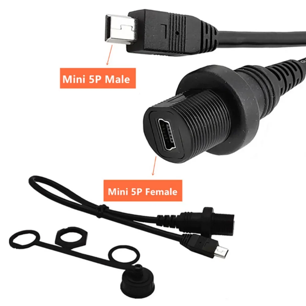 Mini USB 2.0 IP67 Waterproof Cable,Mini-USB 5pin IP 67 Male to Female Panel Mount Water Proof Connector Extension cord 30cm