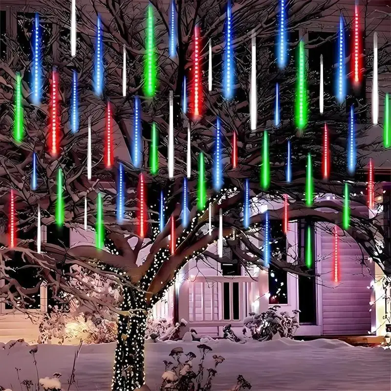 LED Meteor Shower Fairy String Garland Lights, Decorações de Natal, Festa de casamento ao ar livre, Decoração do jardim da rua, 8 tubos, 30 cm, 50cm