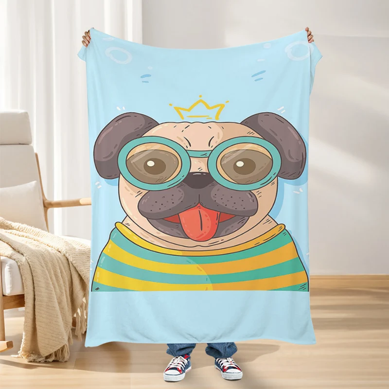 

Pet Dog Pug Flannel Blanket Sofa Winter Warm King Size Bed Fleece Camping Nap Fluffy Soft Blankets Microfiber Bedding