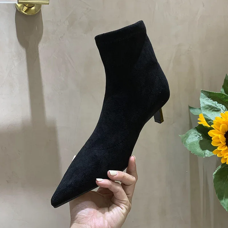 Women Ankle Boots Suede Pointed Toe Heels Shoes New Fashion Chelsea Boots Brand Autumn Winter Dress Pumps Trend Snow Botas Mujer