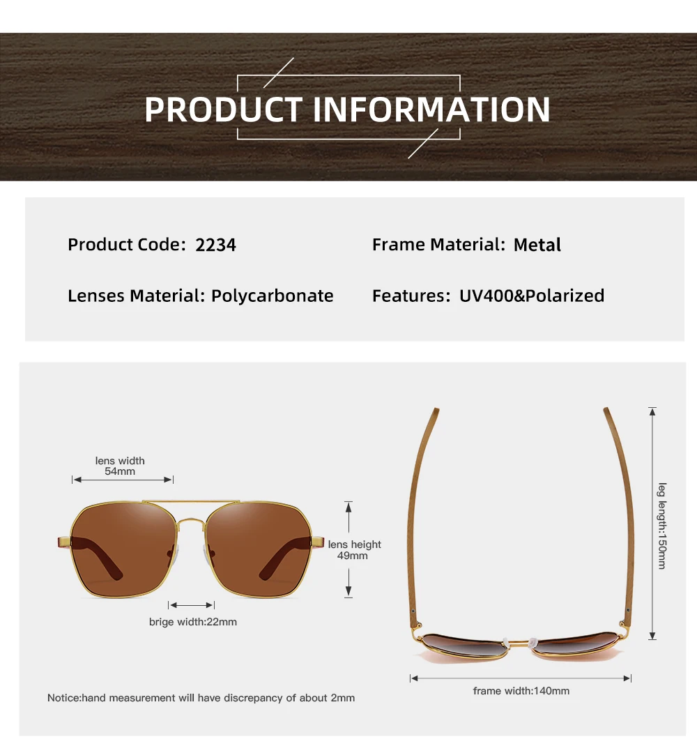 GM Fashion Retro Metallische Eckige Sonnenbrille für Damen und Herren Luxus Designer Marken Beliebte Fahrer-Sonnenbrille aus Bambus und Holz – Detail 2