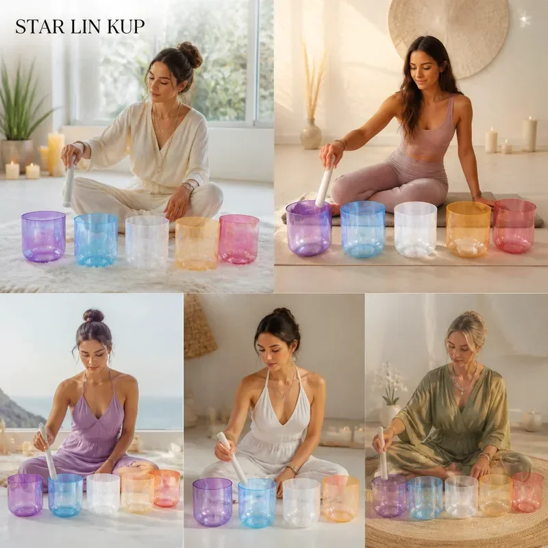 STAR LINKUP 432Hz Crystal Singing Bowl 6-7 Inch Alchemy Sound Healing Meditation Chakra Balance with Bag Accessories