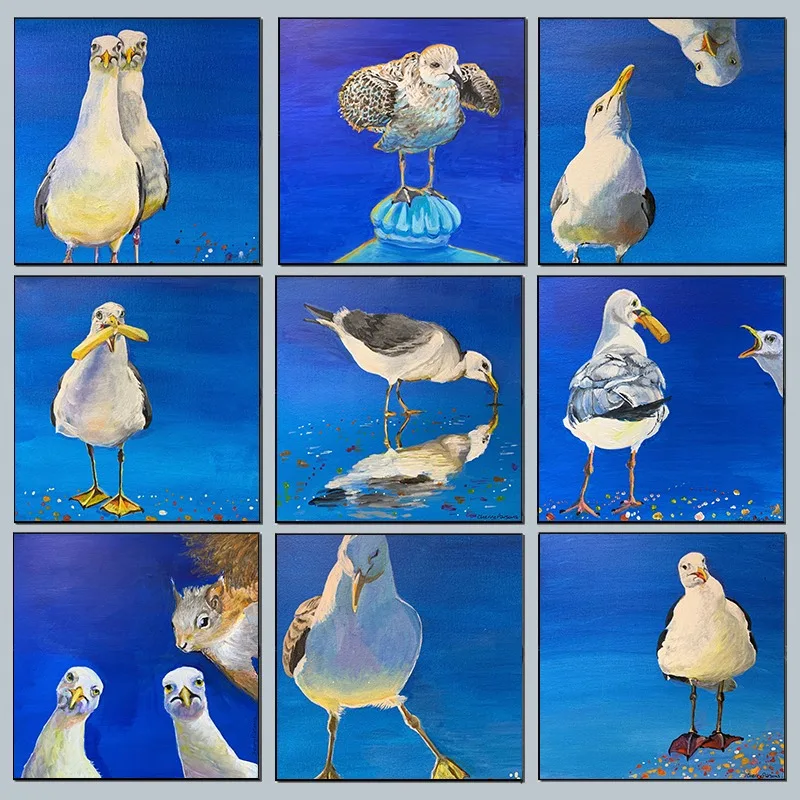 مضحك النورس الساحلية جدار الفن الطفل الحيوان قماش طباعة الحضانة ديكور الأزرق سلسلة روح الدعابة اللوحة فكرة هدية عيد ميلاد فريدة من نوعها