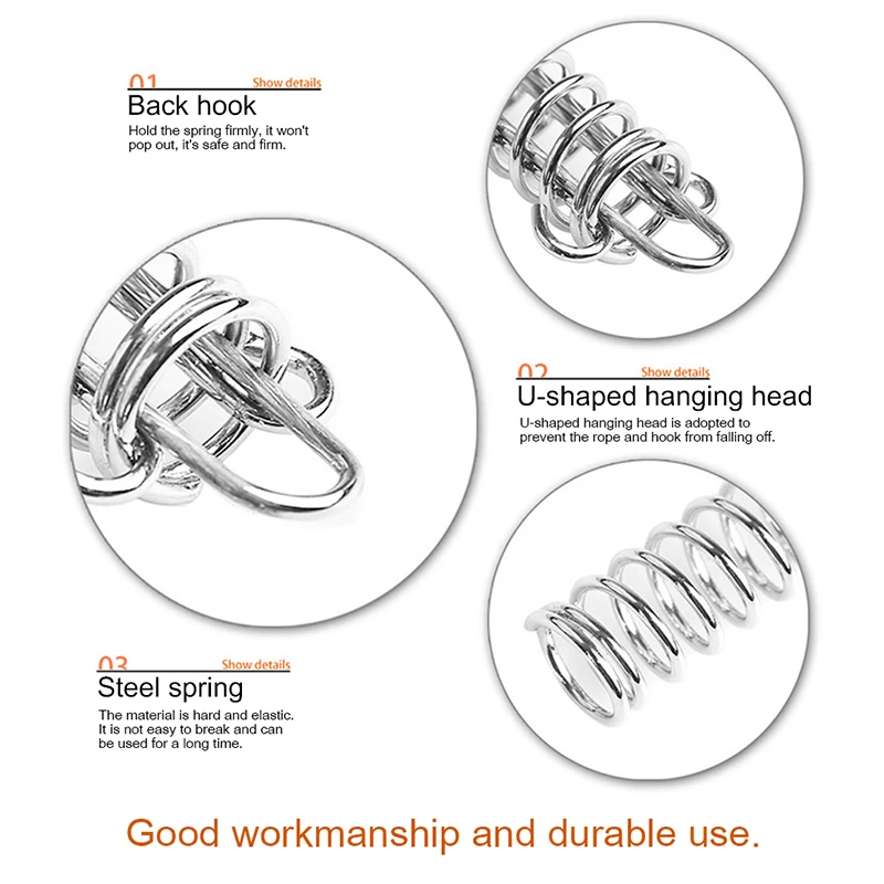 1Pc Steel Tent Wind Rope Spring Buckle Tent Tensioner Camping Deck Pegs with Carabiner Clips Awning Tightener Fixed Hook