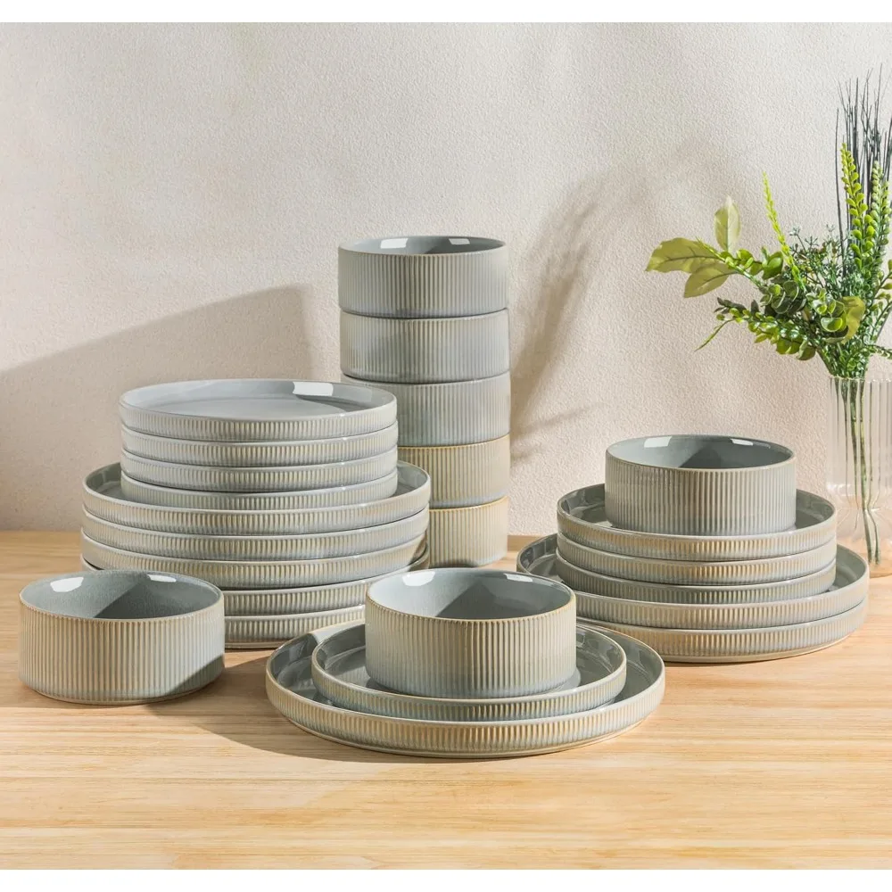 

Terra Ceramics 8-Person Dinnerware Set, 24-Piece Porcelain Plate and Bowl Collection, Durable and Lightweight, Oven-Safe Dishwar