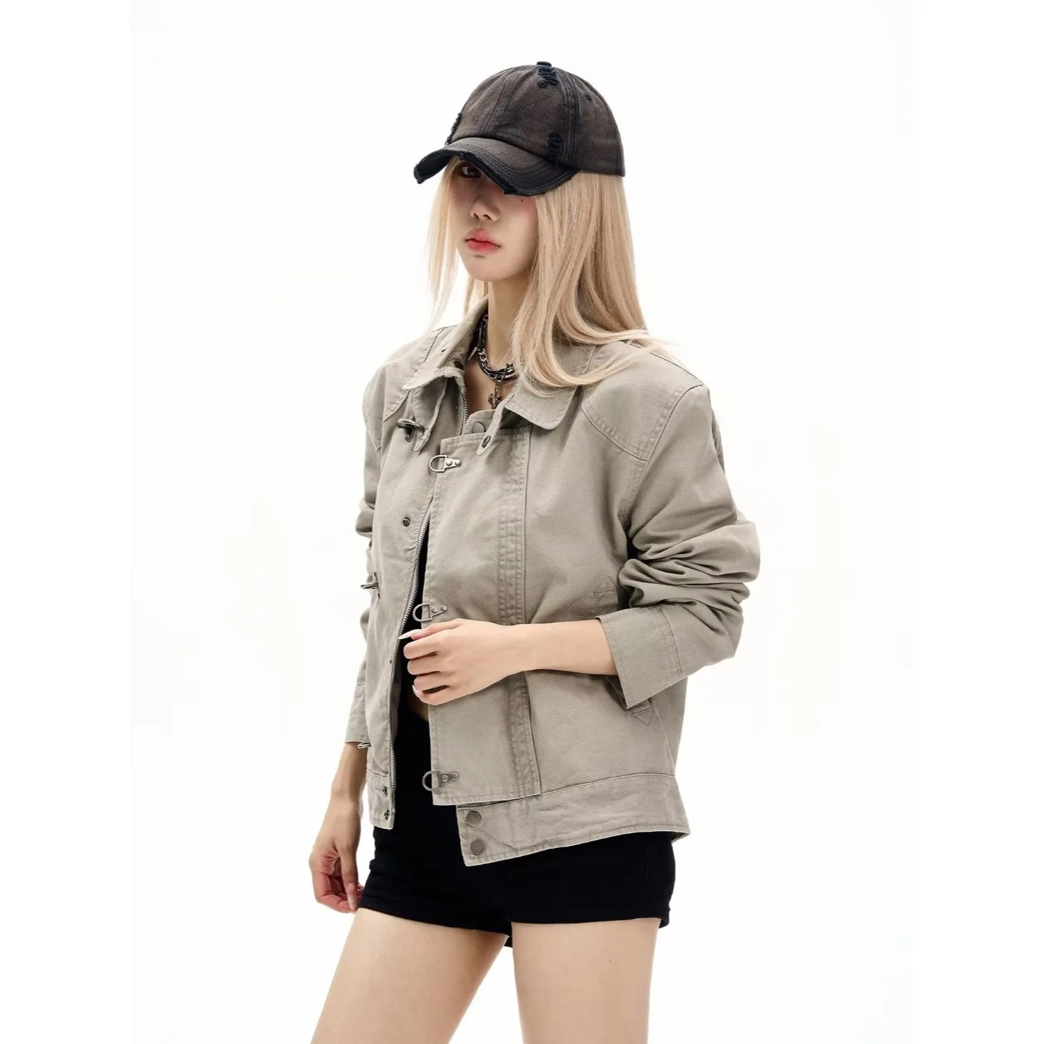

KIDCRKJ Весенняя женская куртка в стиле High Street с винтажной авиационной пряжкой, новая модель, стильная, высококачественная, для пар, рабочая одежда, верхняя одежда