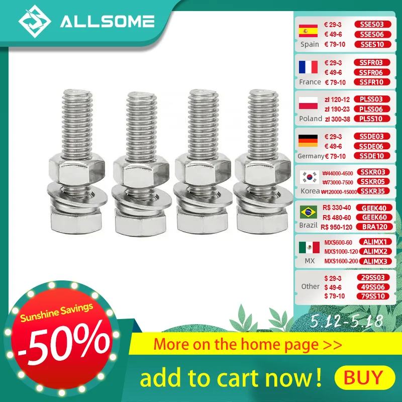 

ALLSOME 8*30 External Hex Hexagon Head Screws for Drill Press Drilling Machine Milling Worktable Cross Slide Vise Vice table