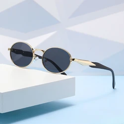 2024 New European American Sunglasses UV400 Elliptical Metal Sun Glasses Woman Fashion Vintage High-end Sunglass Luxury Gafas