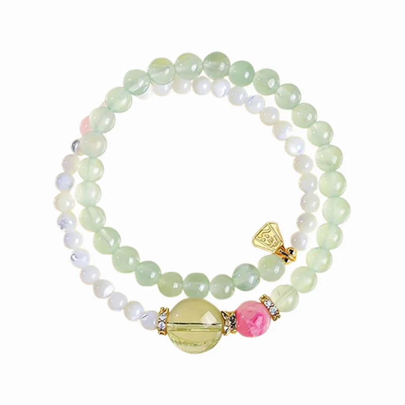 

Natural Rose Quartz Trochus Double Strand Beaded Bracelet for Women Prehnite Citrine Bracelets for Spring Summer Gifts