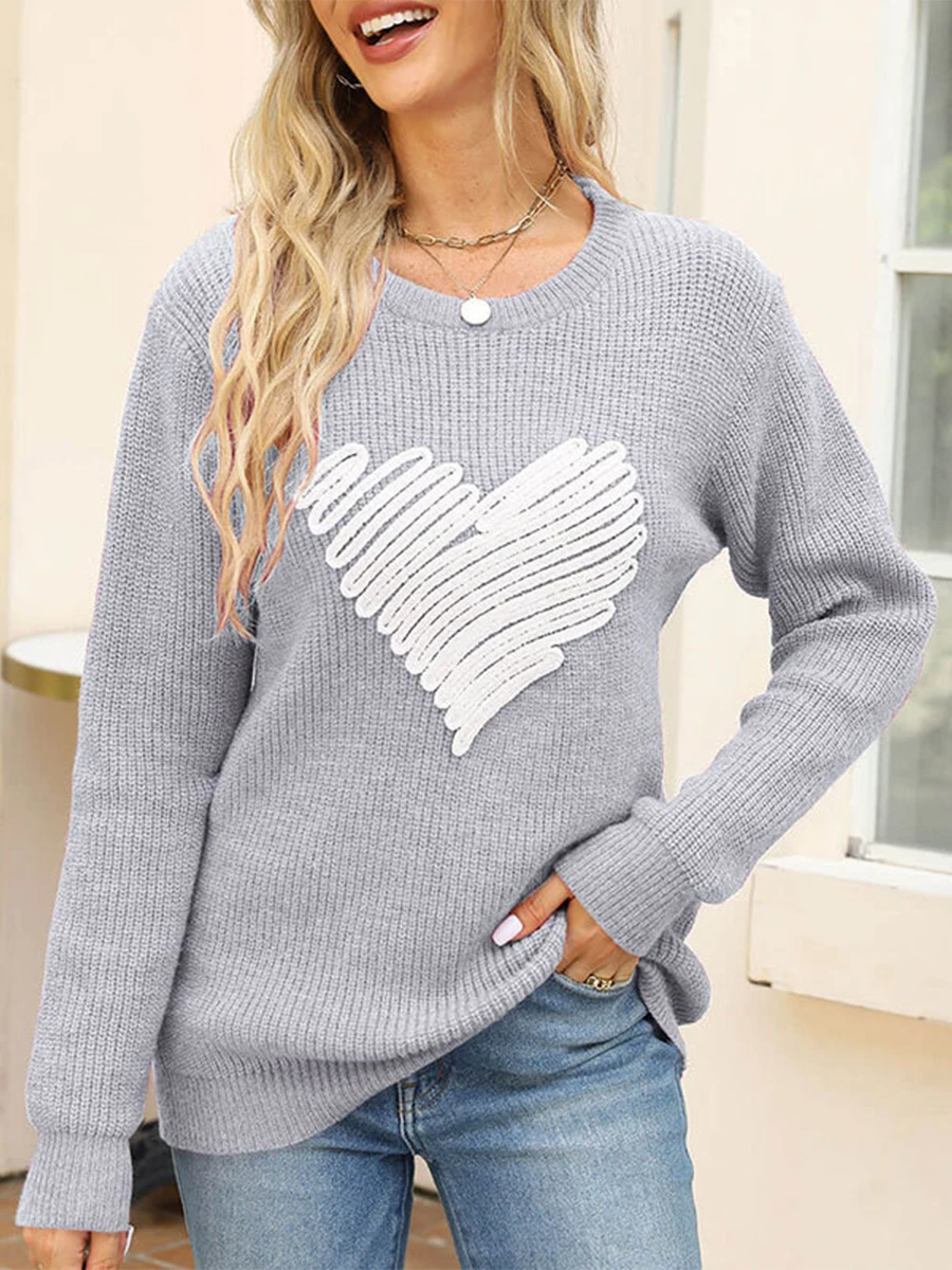 

Women s Pullover Sweaters Long Sleeve Crewneck Cute Heart Knitted Casual Sweater Oversized Valentine’s Day Tops