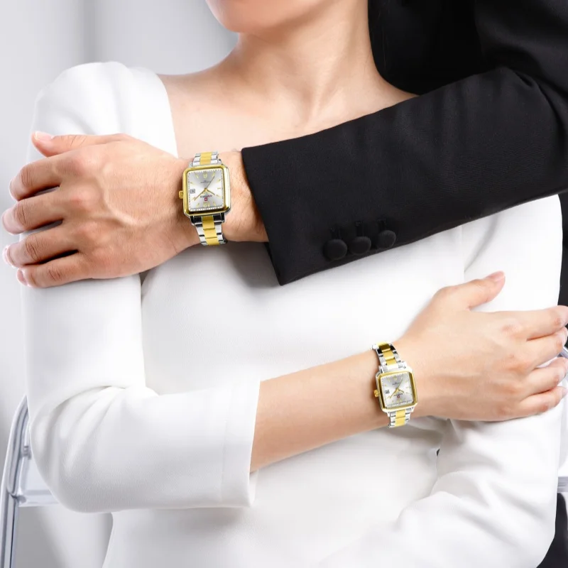 NAVIFORCE 9252 موضة زوجين ساعة كوارتز التقويم مضيئة مقاوم للماء حزام الفولاذ المقاوم للصدأ عادية الرجال النساء ساعات أنيقة