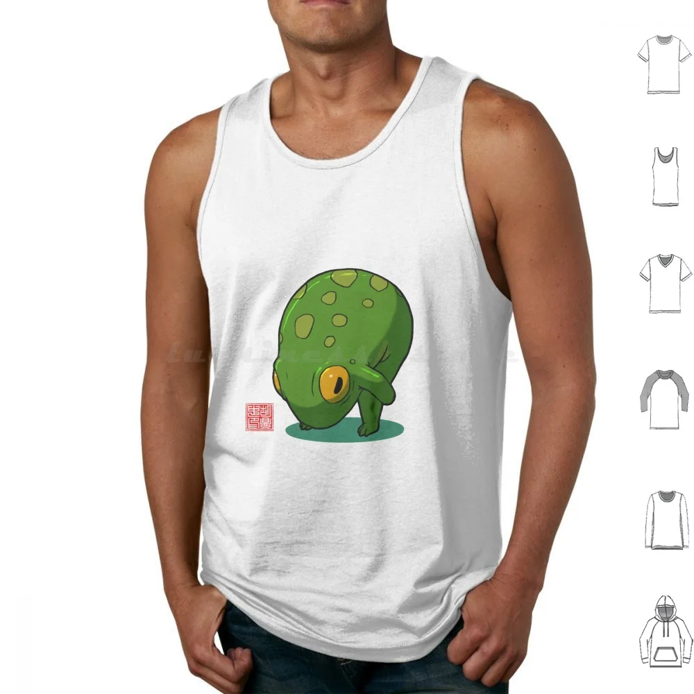 Yoga Frog Forward Bend Tank Tops Print Cotton Frog Frogs Cute Yoga Chonk Monday Mood Cottagecore Dinghuart Ding Hu