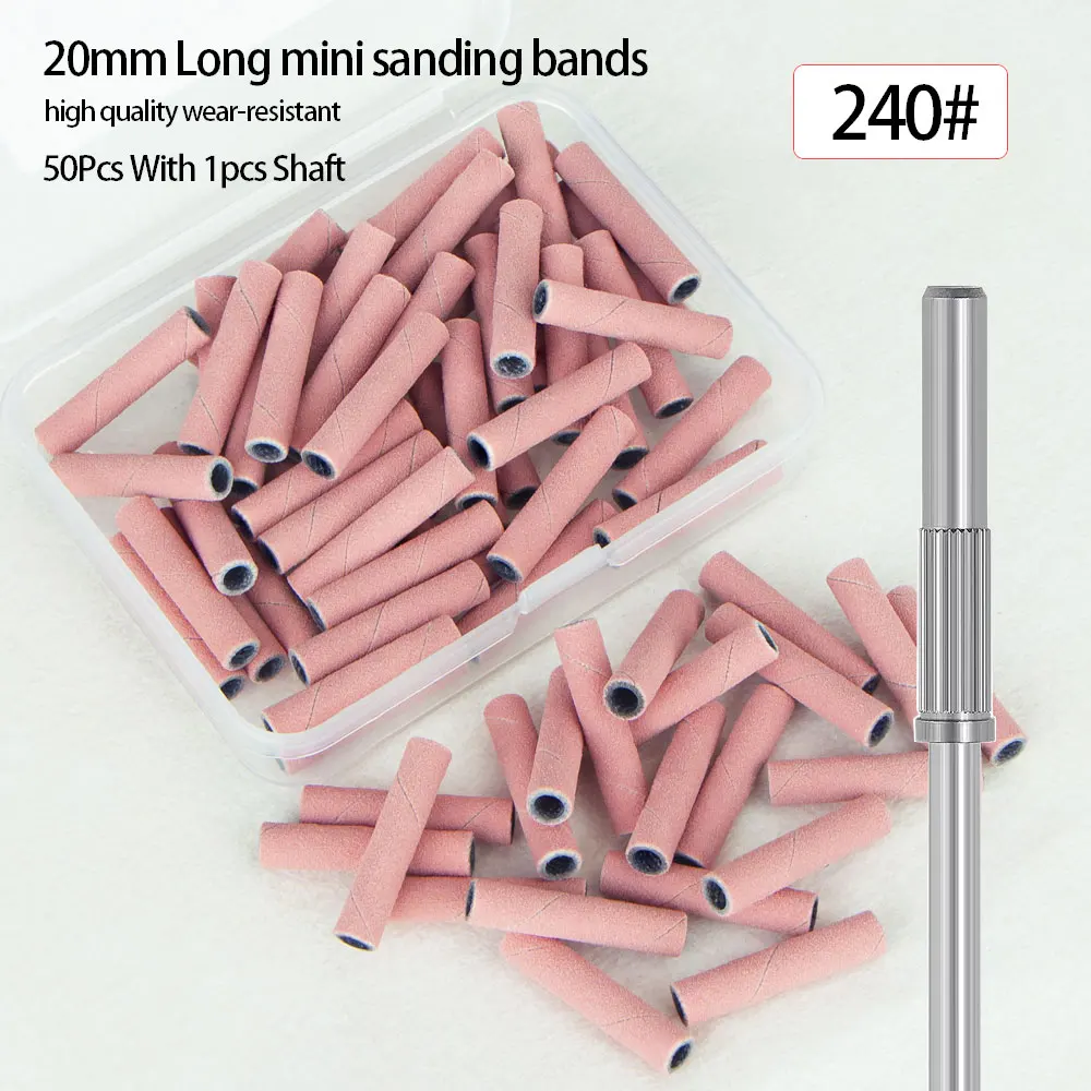 50 Stück 20 mm lange Mini-Schleifbänder mit 1 Stück Metallschaft-Nagelbohrer-Set zum Entfernen von abgestorbener Haut, Acrylnägeln und Gel. – Detail 4