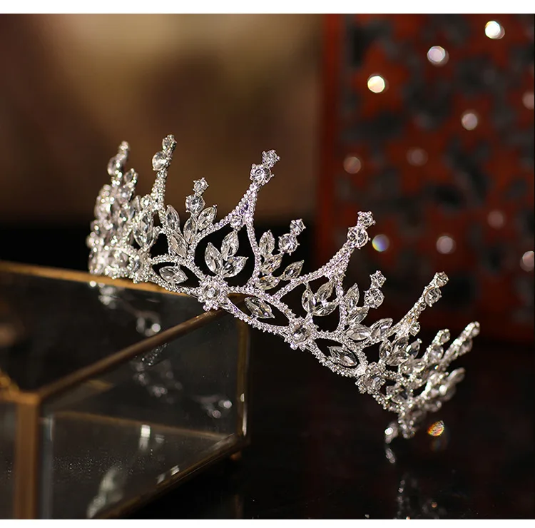 Baroque Floral Sliver Crystal Bridal Tiaras Crowns Headbands Women Rhinestone Party Prom Pageant Diadem Wedding Hair Accessories