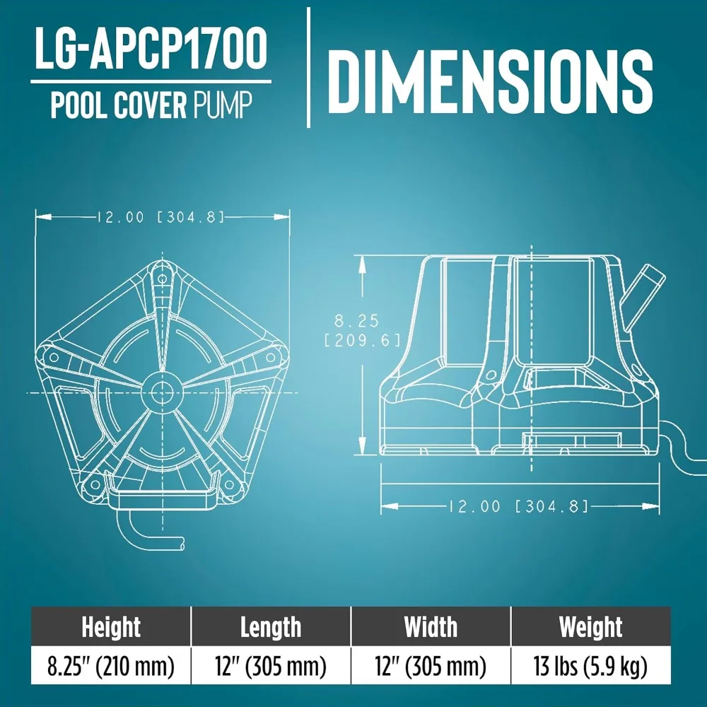حدد سلسلة LG-APCP1700 1/3، 1745 GPH، مضخة غطاء حمام السباحة أوتوماتيكية، غاطسة، بطول 25- قدم. سلك، أزرق داكن