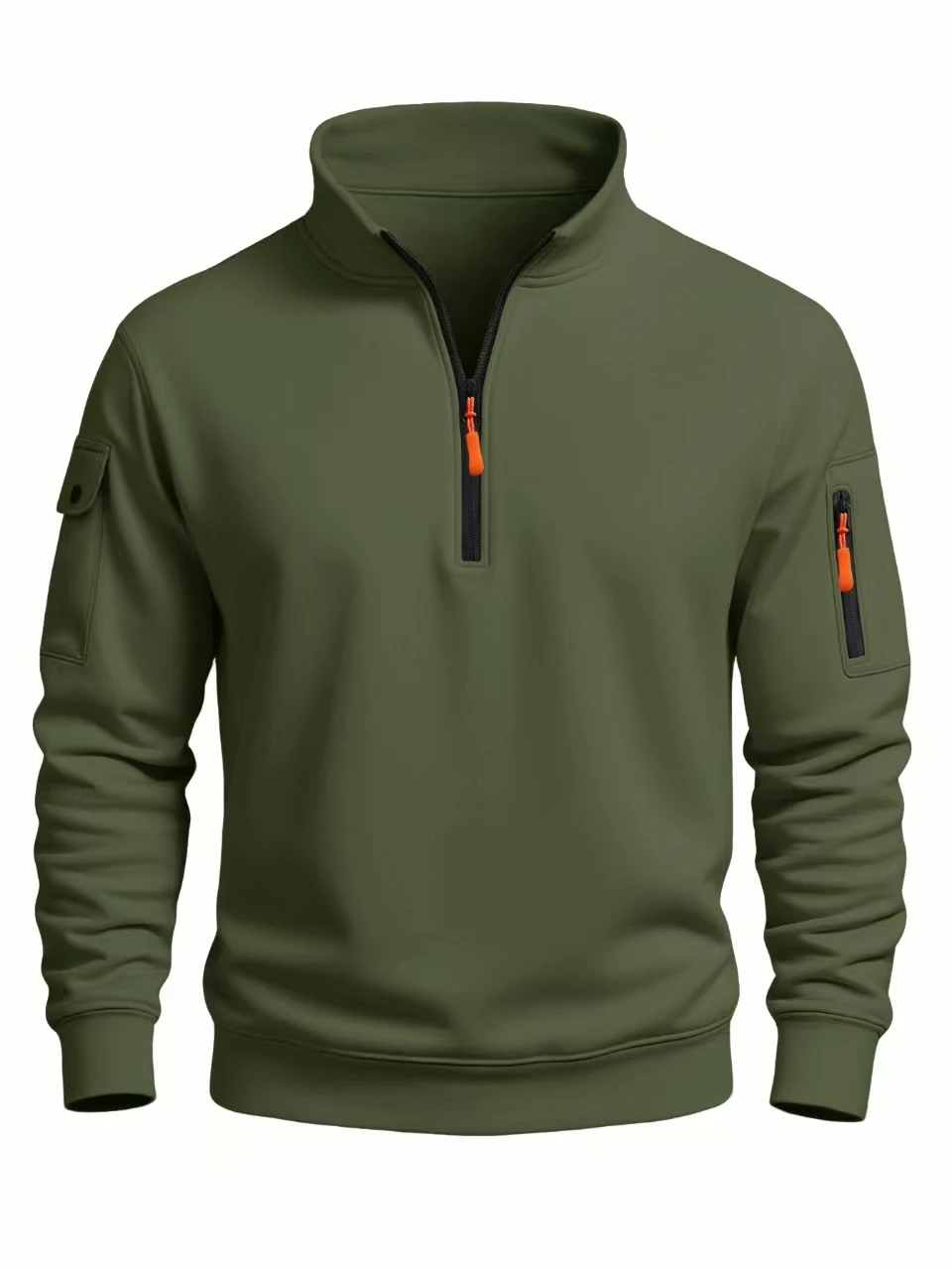 Camiseta Masculina Casual de Manga Longa com Gola Alta e Zíper Frontal, Nova Coleção Outono/Inverno 2026, Top Esportivo à Prova de Vento