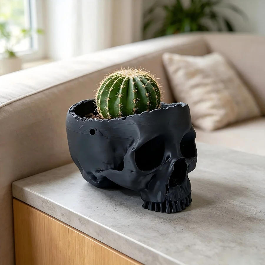 3D Printing Dark gothic Skull Head Hanging Chlorophytum Comosum General Creative Flowerpot Indoor and Outdoor Decoration