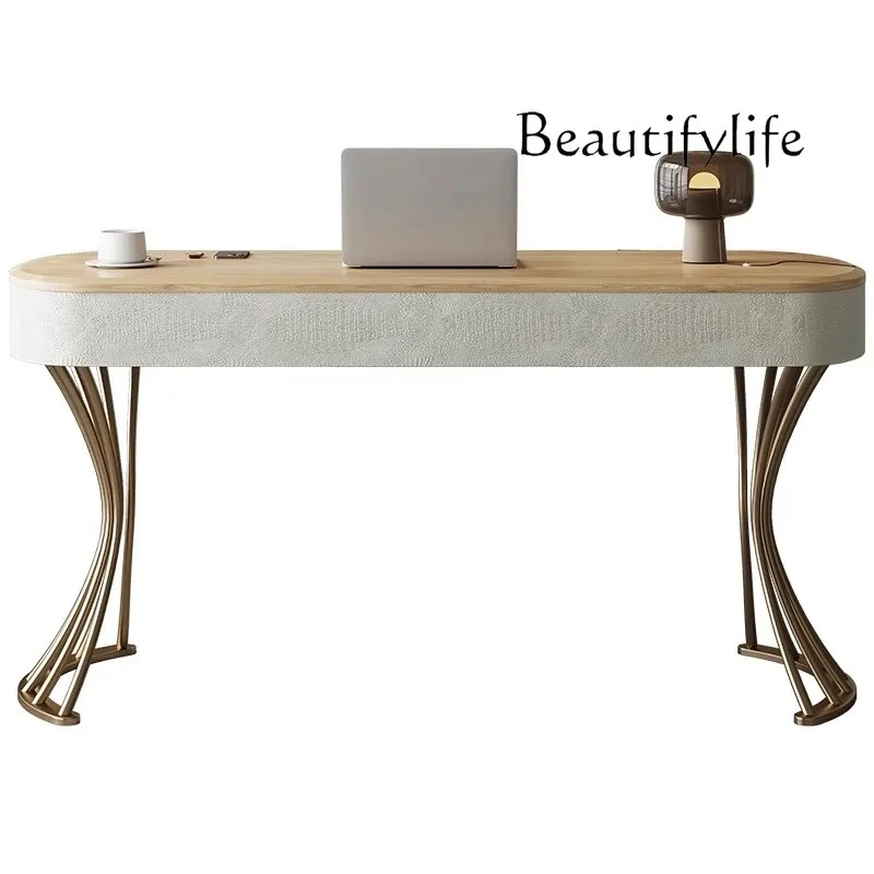 

FScrivania di lusso leggera in stile crema, soggiorno moderno e minimalista, scrivania per la casa, tavolo da ricevimento per co