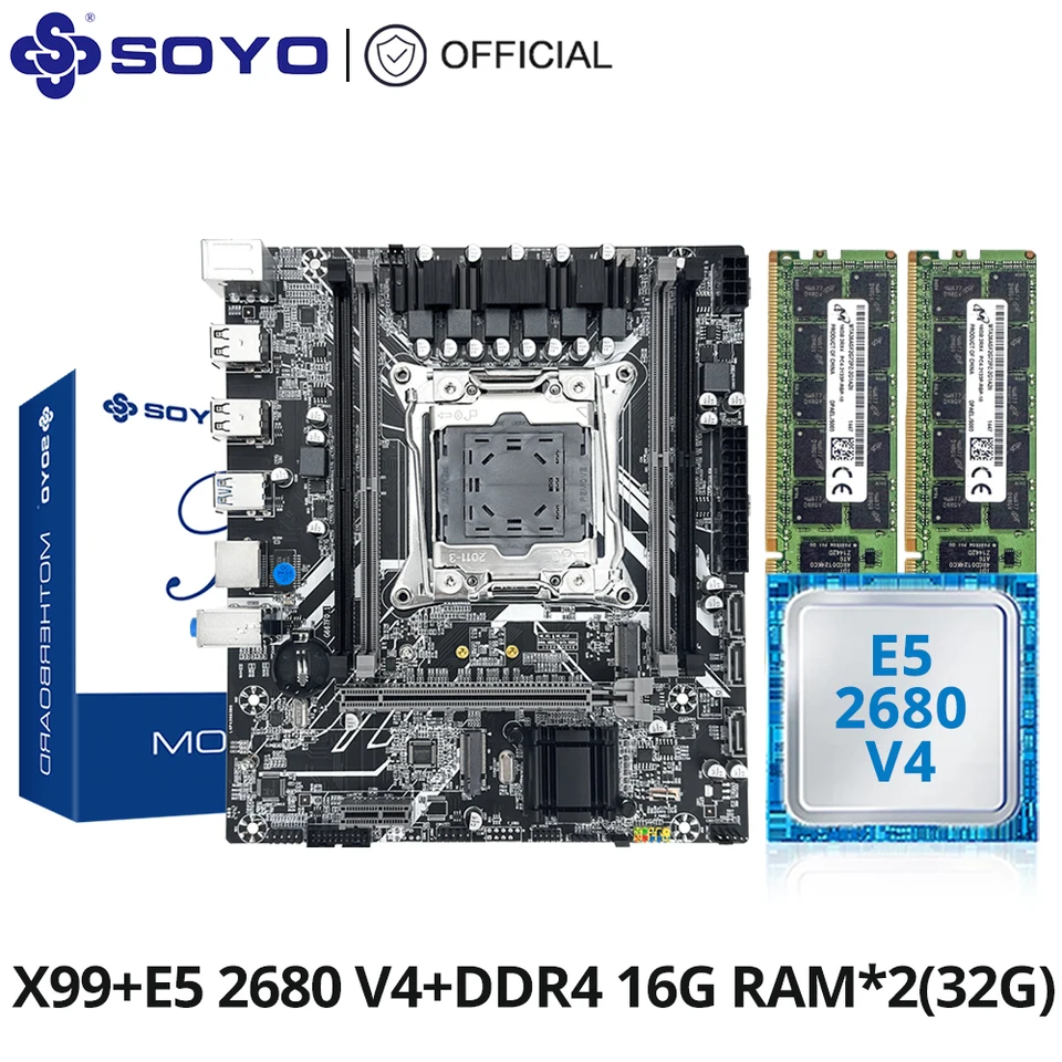 SOYO X99 Gaming Motherboard Set with Xeon E5 2680 V4 CPU & DD4 32G